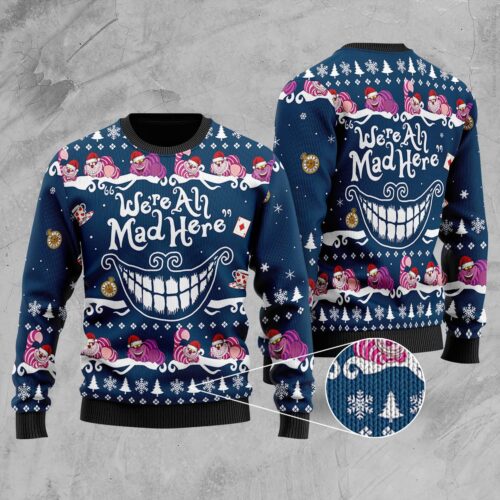 Cheshire Cat Christmas Sweater Alice in Wonderland Ugly Sweater Merry Christmas Pullover image 0