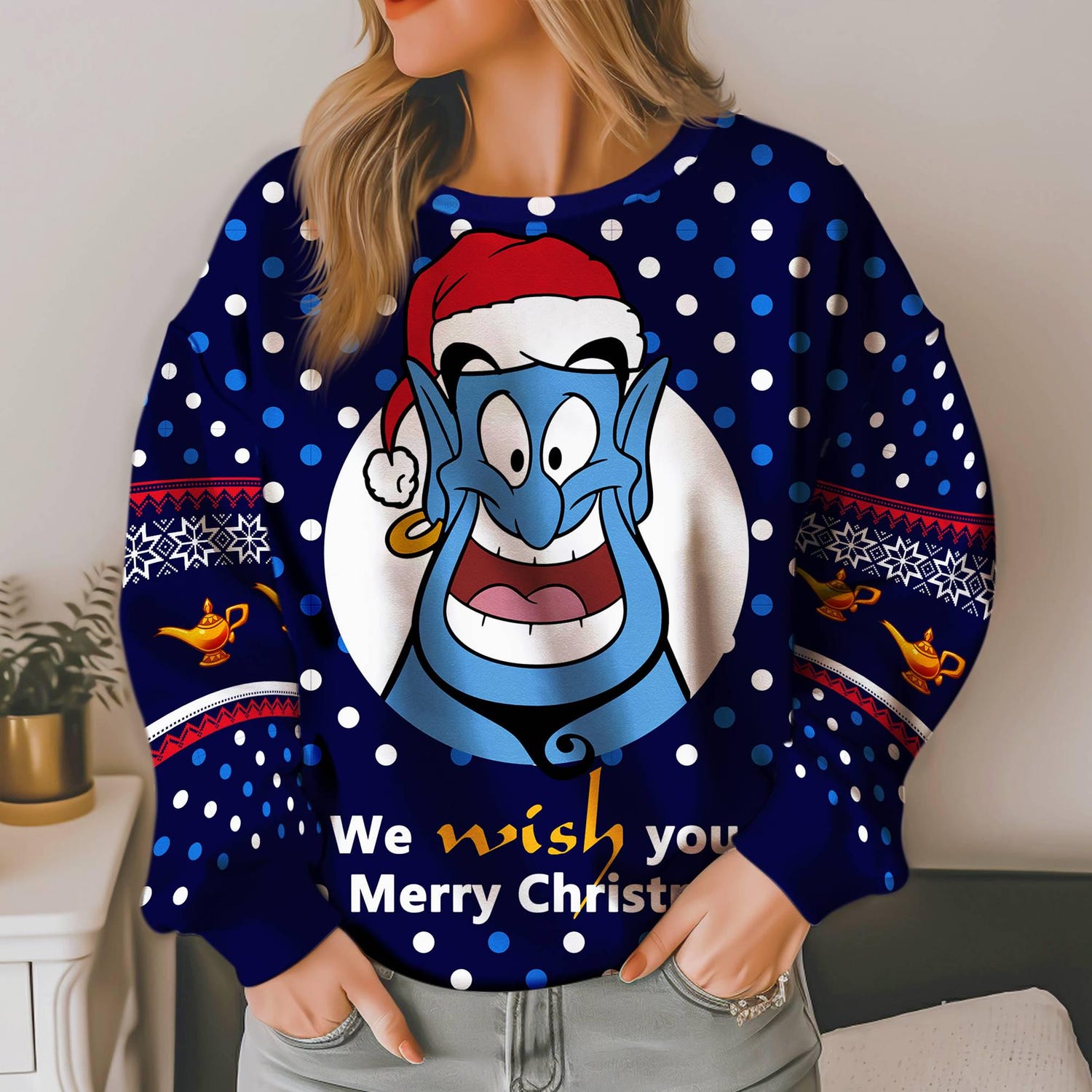 Aladdin Genie Ugly Christmas Sweatshirt Disney Holiday Sweater Novelty Christmas Jumper image 3