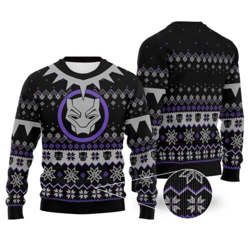 Black Panther Wakanda Forever Ugly Christmas Sweater Avengers King of Wakanda Xmas Sweatshirt image 0