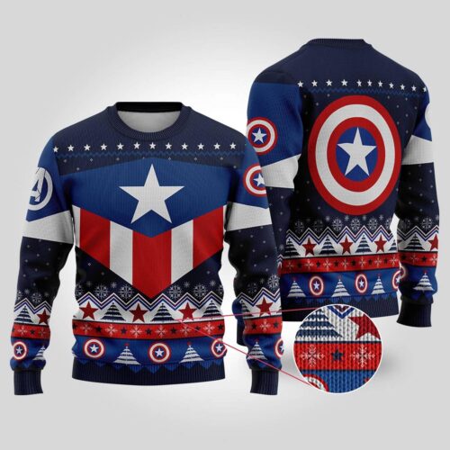 Captain America Ugly Christmas Sweatshirt Superhero Avengers Steve Rogers Holiday Sweater image 0