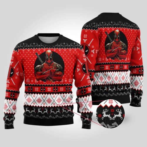 Deadpool Ugly Christmas Sweatshirt Marvel Avengers Holiday Sweater Xmas Gift image 0