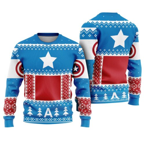 Captain America Ugly Christmas Sweater Steve Rogers Avengers Superhero Holiday Sweatshirt image 0