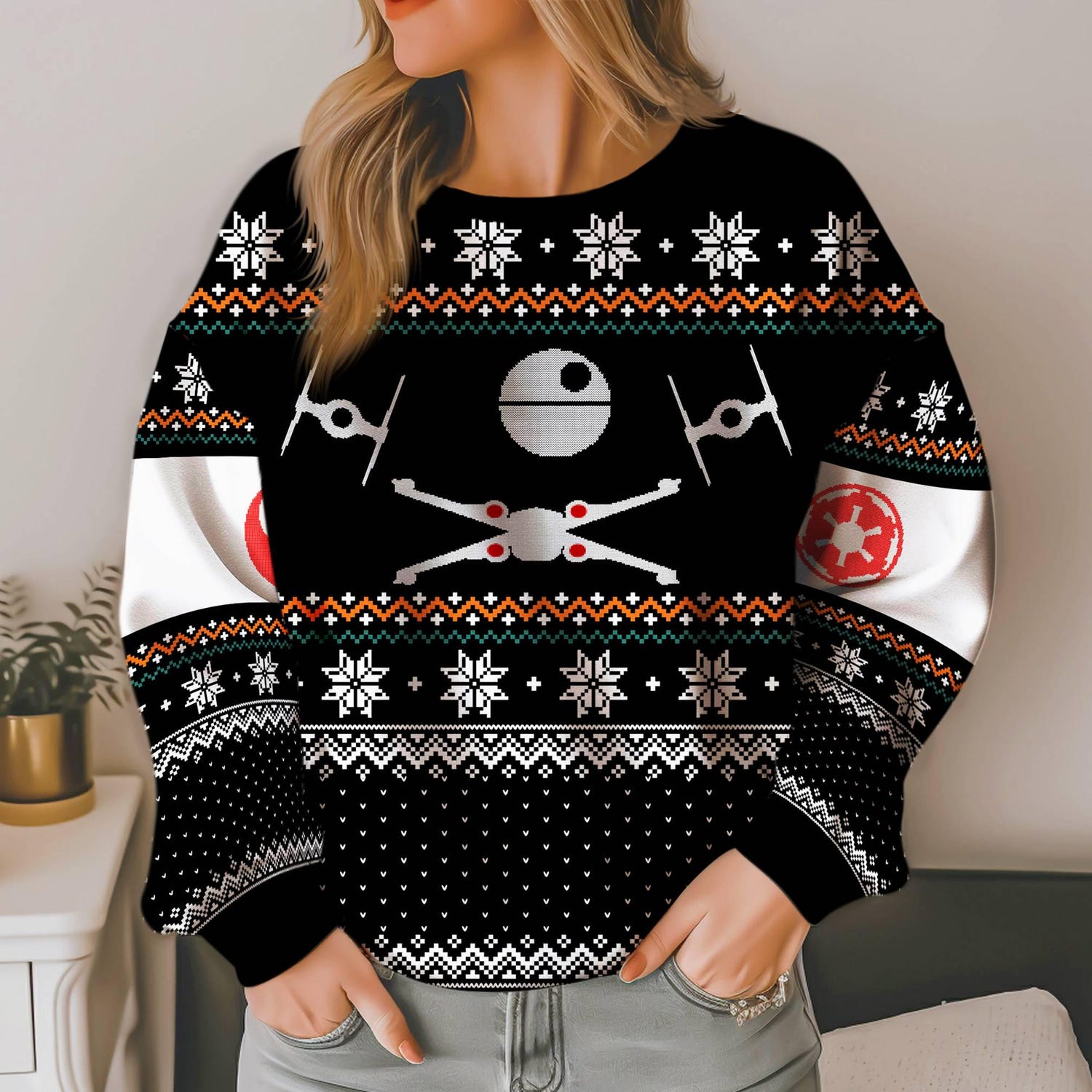 Star Wars X-Wing vs. TIE Fighter Ugly Christmas Sweater Anakin Skywalker Holiday Sweatshirt image 1