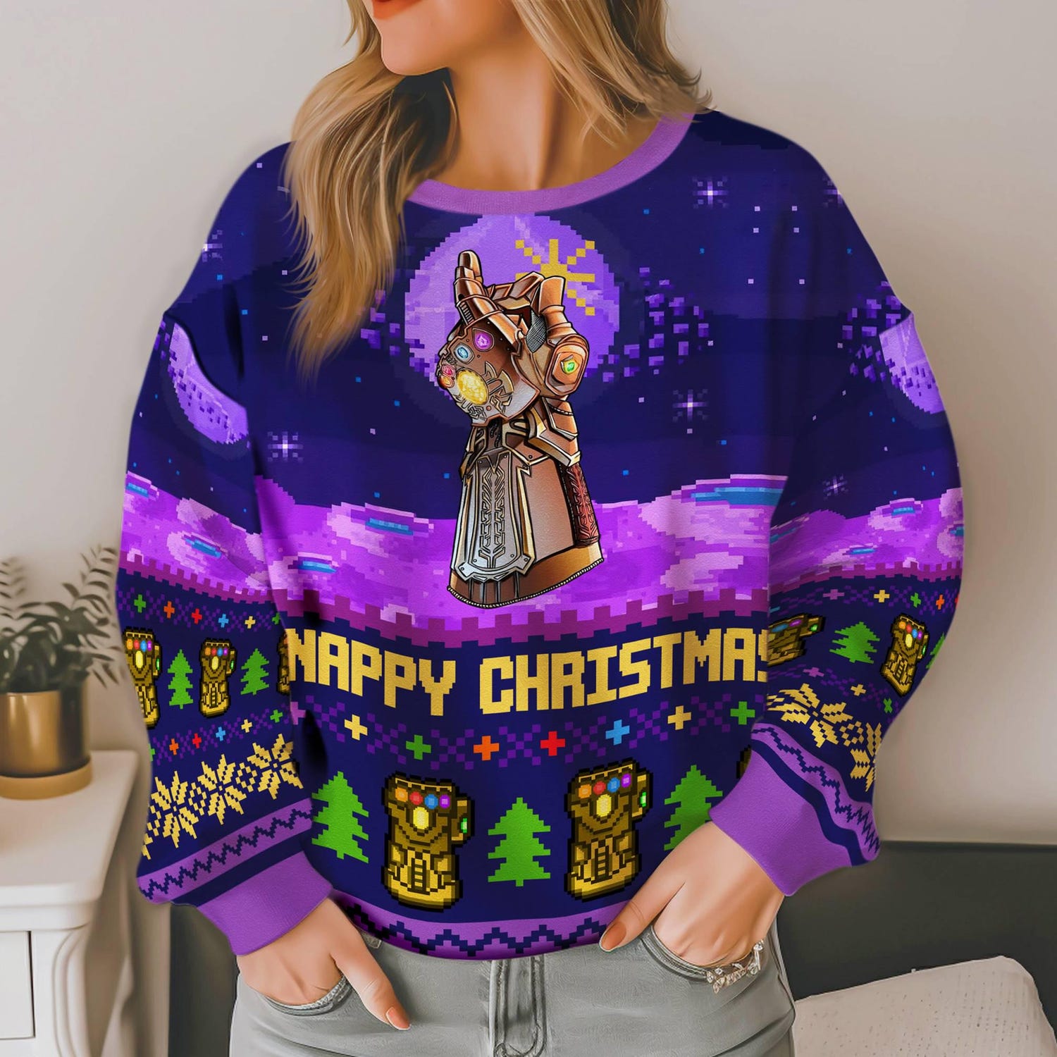 Christmas Infinity Gauntlet Ugly Sweatshirt Thanos Avengers Endgame Christmas Sweater image 1