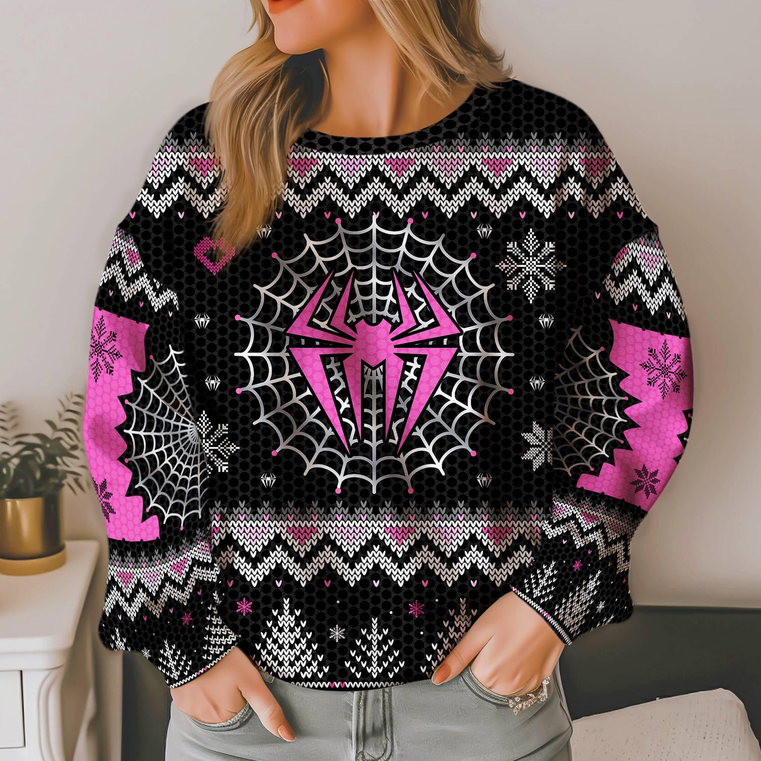 Gwen Stacy Ghost-Spider Christmas Sweatshirt Miles Morales Spider-Man Holiday Sweater Superhero Xmas Apparel image 1