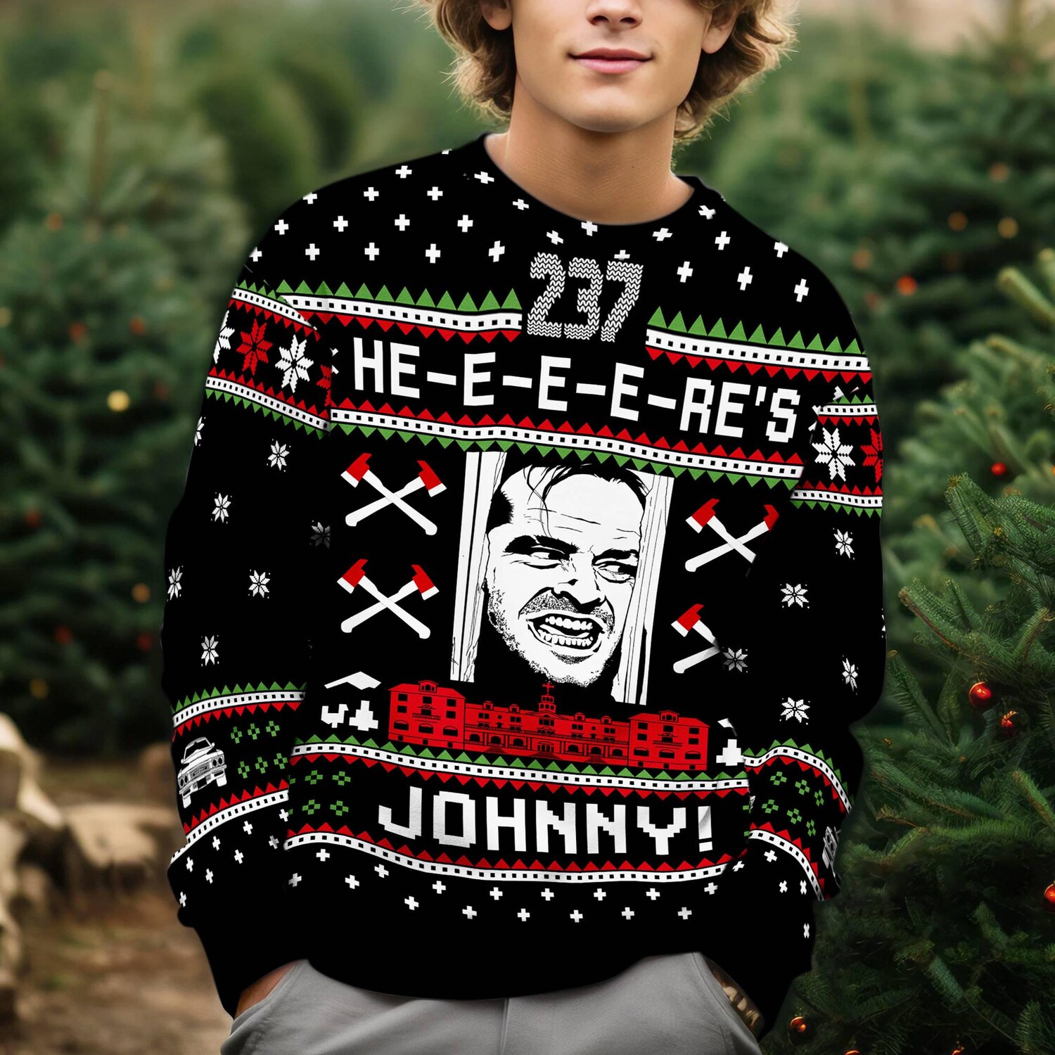 The Shining Ugly Christmas Sweater Jack Torrance Here's Johnny Xmas Sweater Movie Apparel image 2