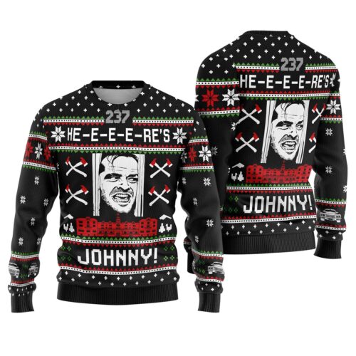 The Shining Ugly Christmas Sweater Jack Torrance Here's Johnny Xmas Sweater Movie Apparel image 0