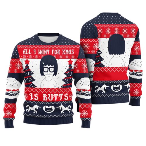 Bob's Burgers Tina Belcher Christmas Sweatshirt Funny Holiday Sweater Xmas Butts Design image 0