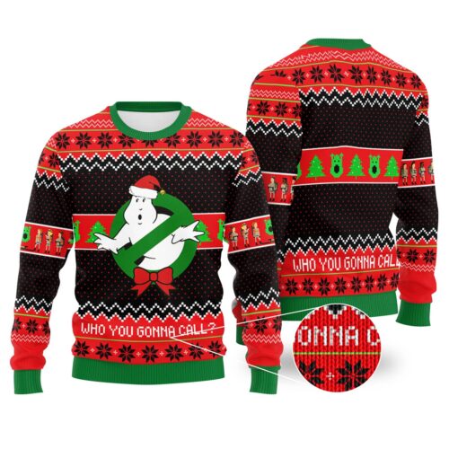 Ghostbusters Ugly Christmas Sweatshirt Slimer & Stay Puft Marshmallow Holiday Sweater image 0