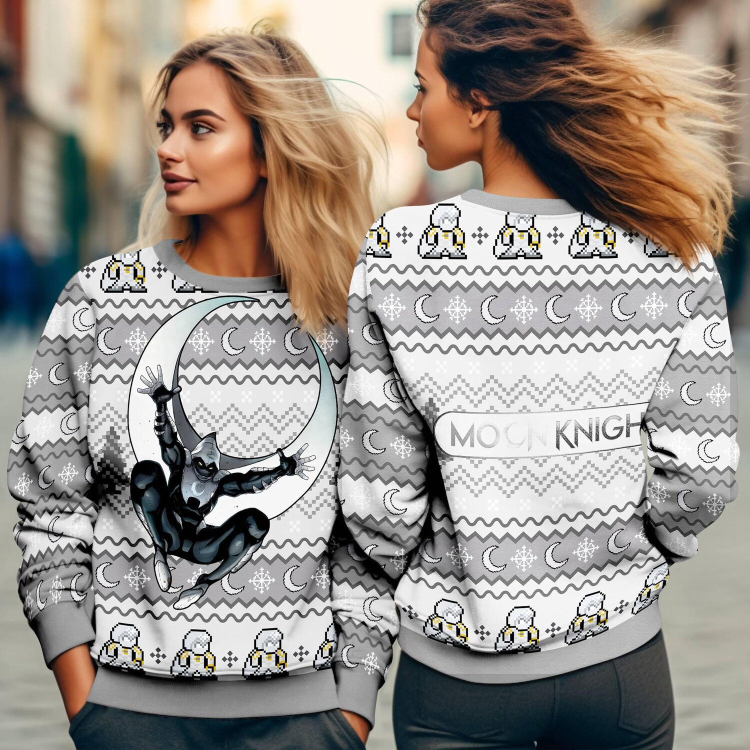 Moon Knight Ugly Christmas Sweatshirt Marc Spector Mr Knight Sweater Holiday Ugly Xmas Sweater image 3