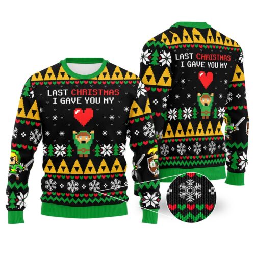 Legend of Zelda Link Ugly Christmas Sweatshirt Video Game Xmas Sweater Gift image 0