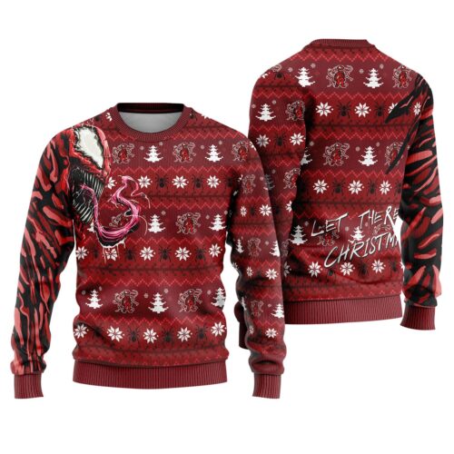 Venom Carnage Ugly Christmas Sweatshirt Spiderman Venom Sweater Marvel Xmas Sweater image 0