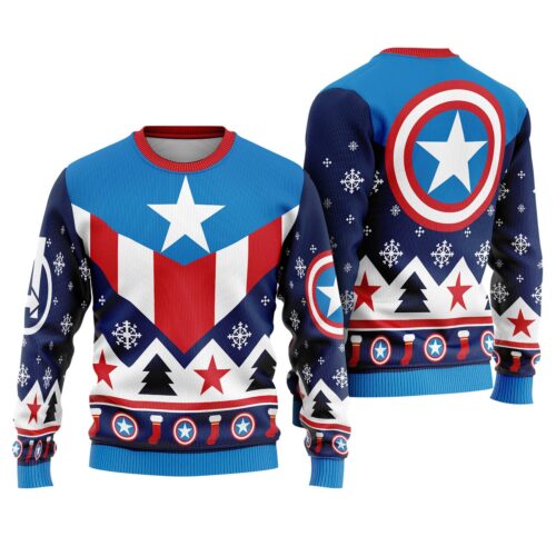 Captain America Ugly Christmas Sweatshirt Avengers Superhero Holiday Sweater Steve Rogers Xmas Pullover image 0