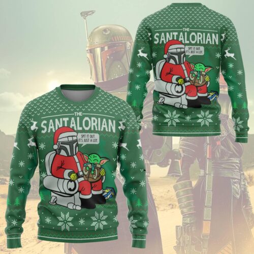 Santalorian Christmas Sweatshirt Mandalorian Baby Yoda Sweater Star Wars Holiday Sweater image 0