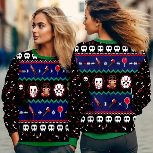 Horror Movie Characters Christmas Sweater Michael Myers Ugly Xmas Sweater Halloween Killer Shirt image 1