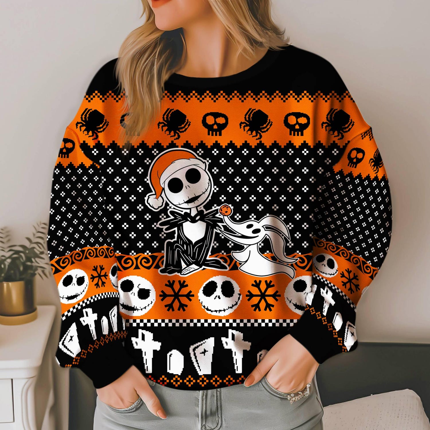 Jack Skellington Christmas Sweater Nightmare Before Christmas Ugly Sweatshirt Holiday Gift image 4