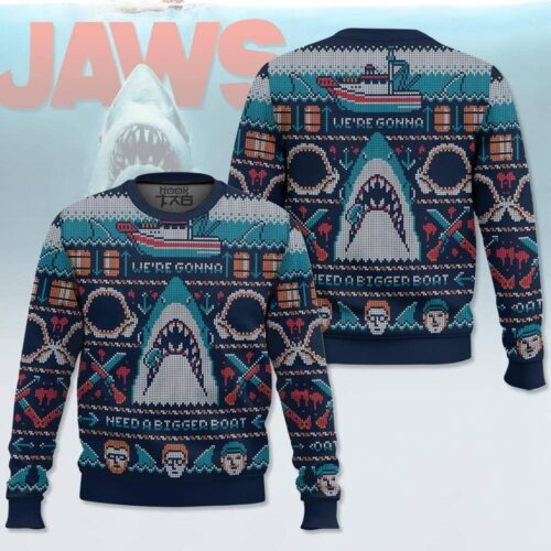 Jaws Christmas Ugly Sweater Shark Movie Holiday Sweatshirt We're Gonna Need a Bigger Boat image 0