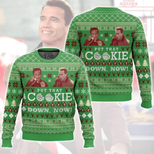 Turbo Man Christmas Ugly Sweater Retro 90s Movie Sweater Funny Put That Cookie Down Sweater image 0