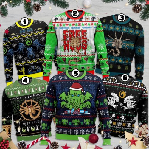 Xenomorph Alien Ugly Christmas Sweater Cthulhu Holiday Sweatshirt Call Of Christmas Sweater image 0