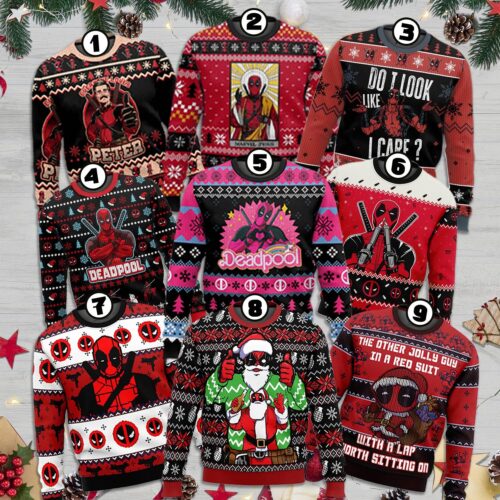 Deadpool Ugly Sweater Marvel Superhero Sweatshirt Funny 2024 Christmas Gift Wolverine Sweater image 0