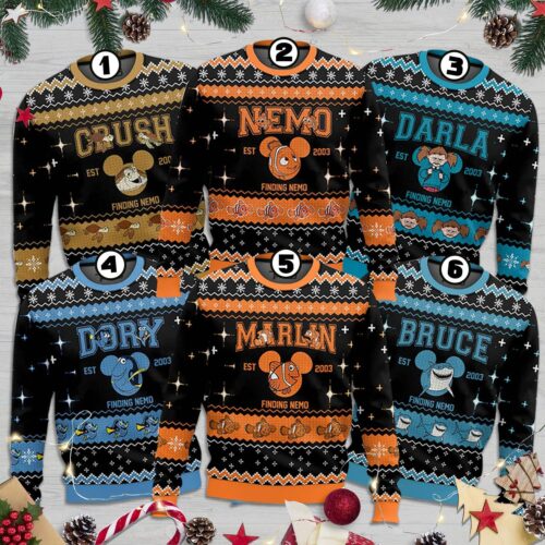 Finding Nemo Christmas Sweater Dory Marlin Holiday Sweatshirt Disney Group Ugly Sweater image 0