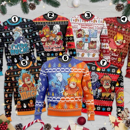 Heat and Snow Miser Christmas Sweater Ugly Holiday Knit Miser Brothers Sweatshirt Party Wear image 0