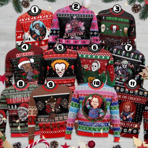 Horror Ugly Christmas Sweater Killer Christmas Sweatshirt Creepy Xmas Movie Shirt Scary Holiday Sweater image 0