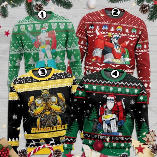 Transformers Ugly Christmas Sweatshirt Optimus Prime Bumblebee Sweater Autobots Xmas Apparel image 0