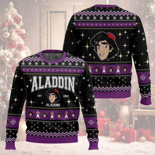 Aladdin Christmas Ugly Sweater Family Matching Disneyland Prince Holiday Sweater image 0