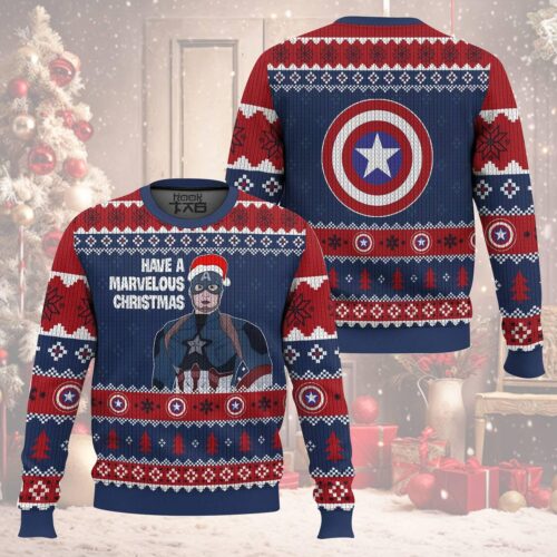 Captain America Ugly Christmas Sweater Avengers Holiday Sweatshirt Superhero Xmas Gift image 0