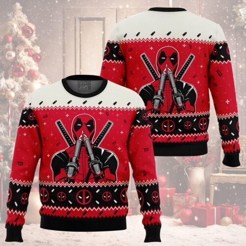 Marvel Deadpool Ugly Christmas Sweater Superhero Holiday Sweatshirt Wolverine Christmas Sweater image 0