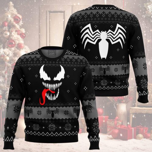 Marvel Venom Ugly Christmas Sweater Halloween Sweatshirt Spiderman Holiday Apparel image 0