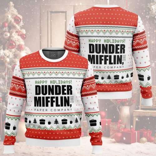 Dunder Mifflin Ugly Christmas Sweater Dwight Schrute Office Sweater Holiday Sweater Gift image 0