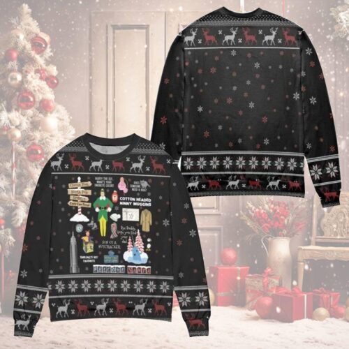 Elf Movie Inspired Ugly Christmas Sweater with Snowflake Pattern Perfect Holiday Gift image 0