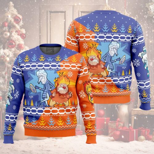 Heat and Snow Miser Ugly Christmas Sweater Miser Brothers Christmas Sweatshirt Holiday Party Pullover image 0