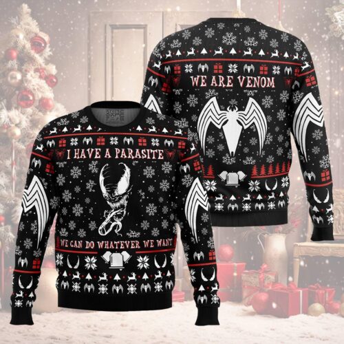 Venom Ugly Christmas Sweater Superhero Holiday Sweater Parasite Movie Theme Jumper We Are Venom Apparel image 0