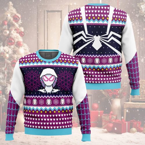 Spider Gwen Spiderverse Ugly Christmas Sweater Marvel Spiderman Ghost Holiday Sweater image 0