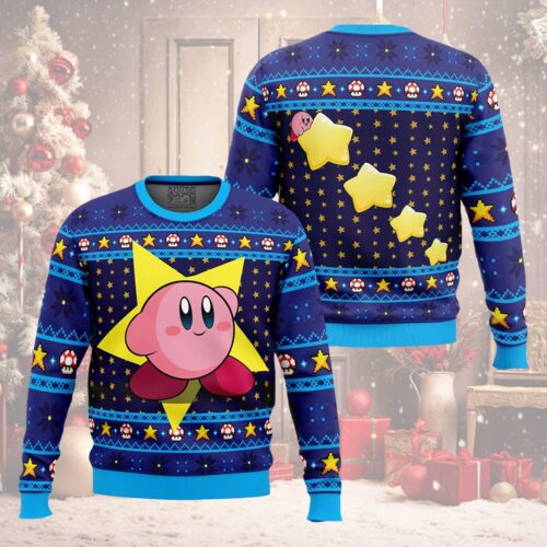 Kirby Dream Land Ugly Christmas Sweater Pink Kirby Video Game Holiday Sweatshirt image 0