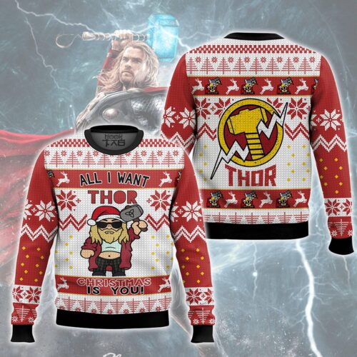 Thor Christmas Ugly Sweater Superhero Xmas Sweatshirt Avengers Thor Holiday Pullover image 0