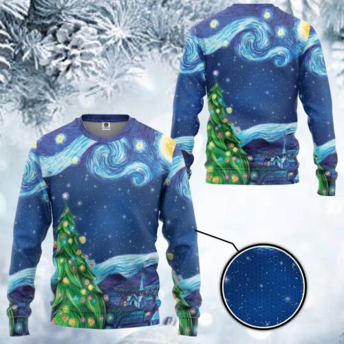 Van Gogh Starry Night Christmas Sweater All Over Print Sweatshirt Holiday Gift Idea image 0